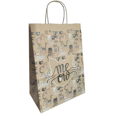 сумка бум. крафт 35х26х15 с круч. ручками Мяу *