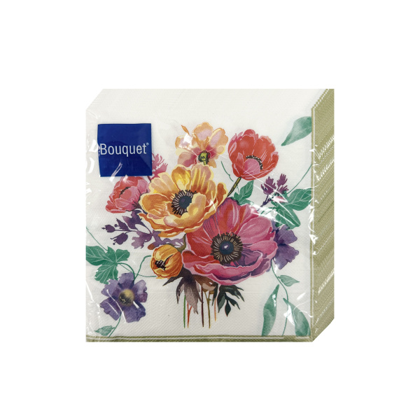 салфетки 3-сл 33х33 АРТ БУКЕТ  Акварельные  анемоны /20