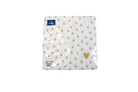 салфетки 3-сл 33х33 БУКЕТ Золотые сердечки/ 20