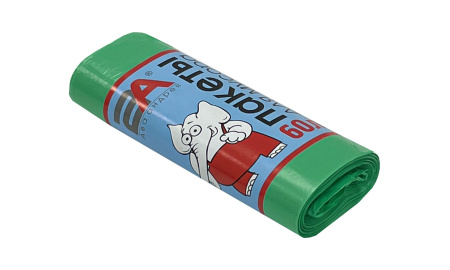 пакеты д/мусора 60л 20шт "Слоны в рулоне" 2А зеленые